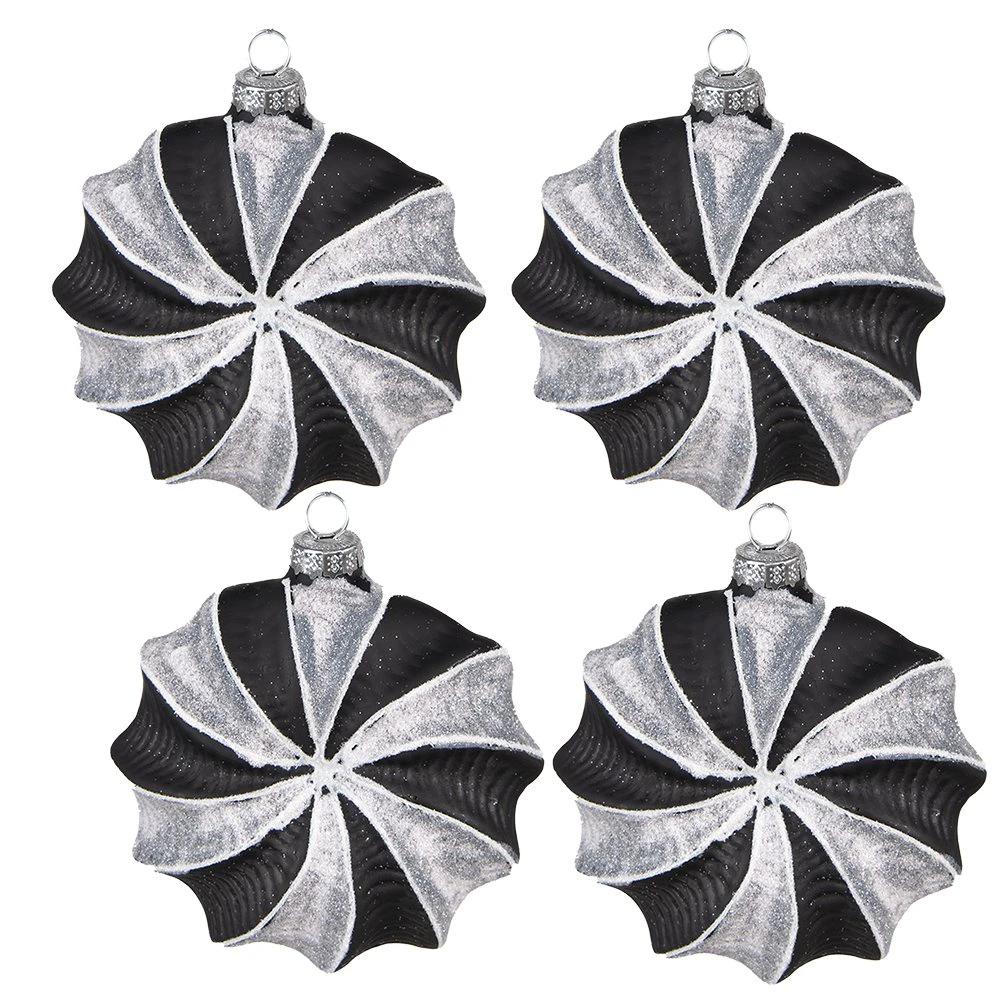 Christbaumkugel-Set mit 4 Kugeln, 10 cm, schwarz-grau, Glas, Weihnachtsdekoration von Clayre & Eef.
