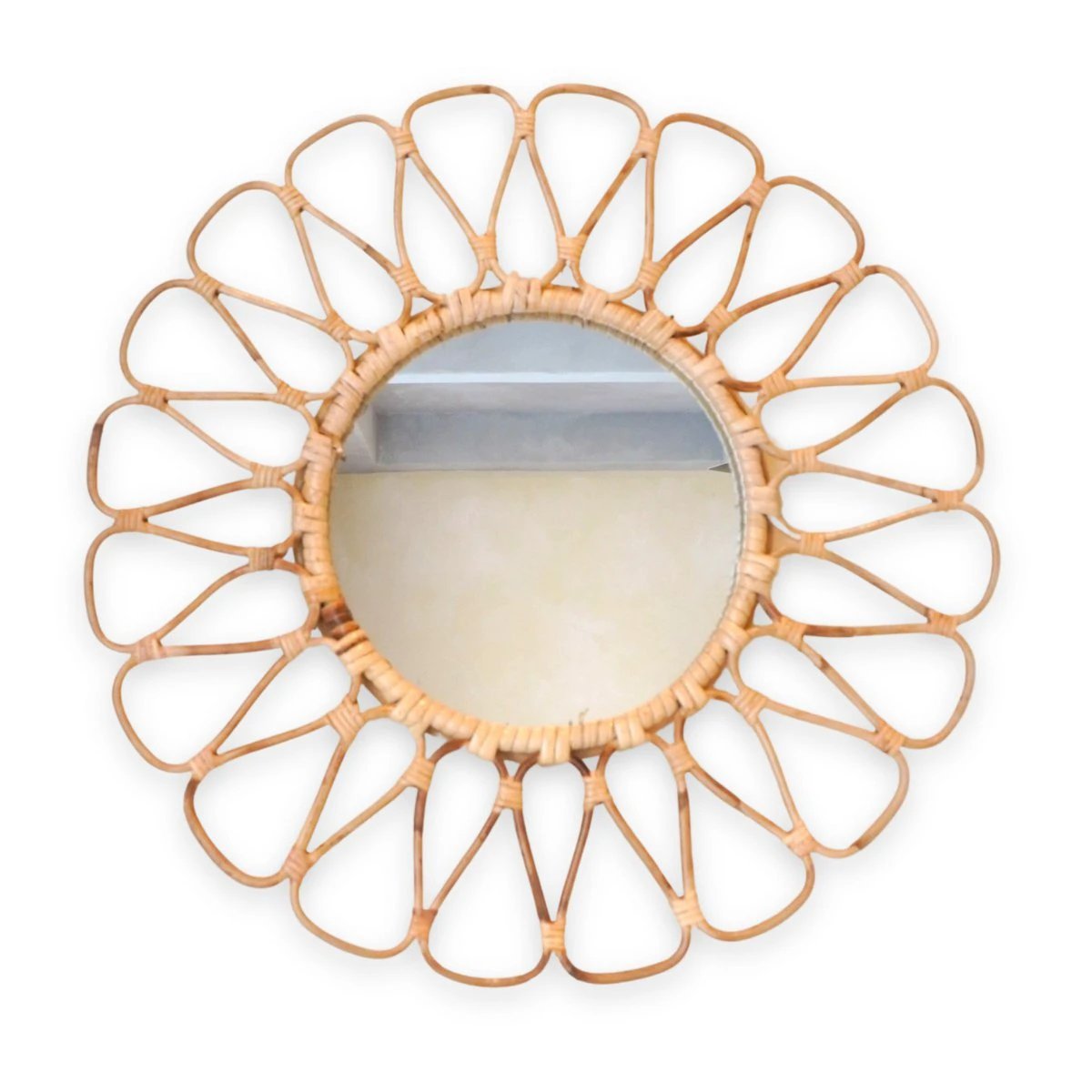 Small Rattan Mirror 38 cm Handmade Boho Wall Mirror DANAU Wall Decoration Round Mirror Decorative Mirror by Soeji