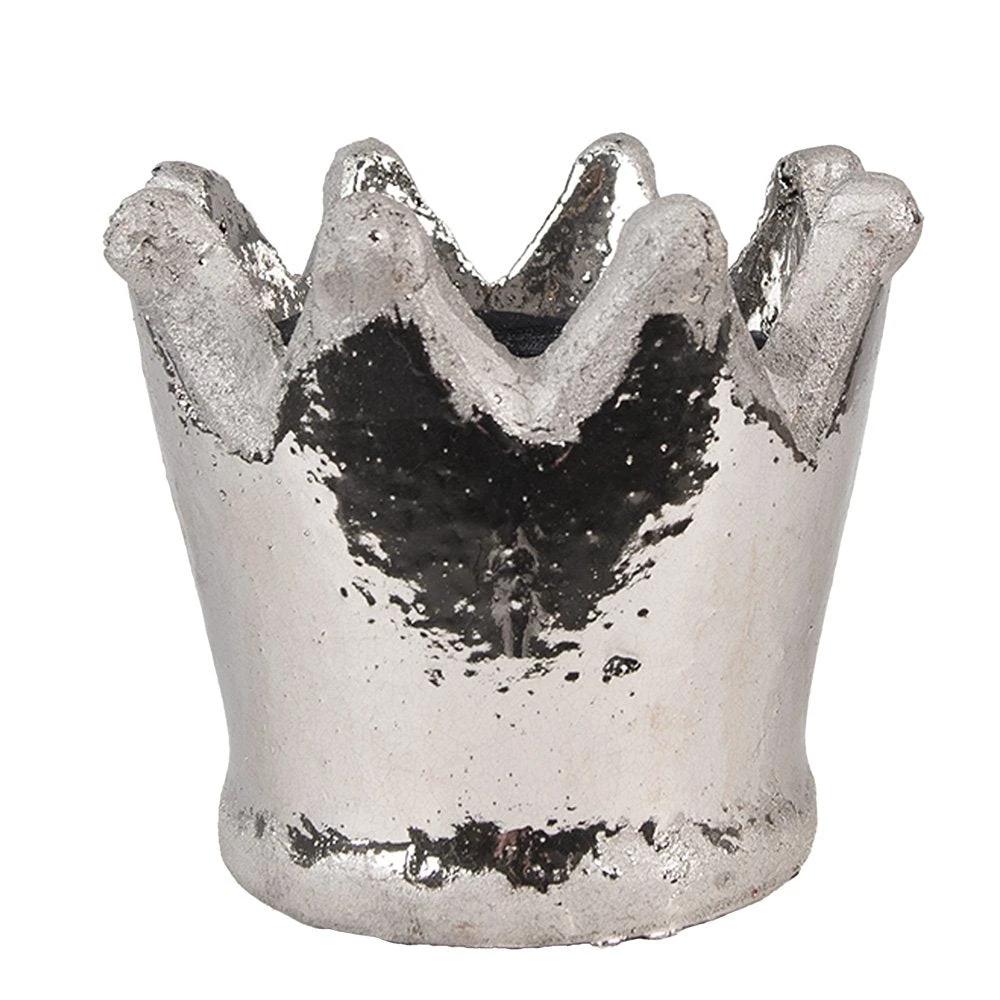 Flowerpot Crown Ø 15x14 cm Silver-colored Terracotta by Clayre & Eef.