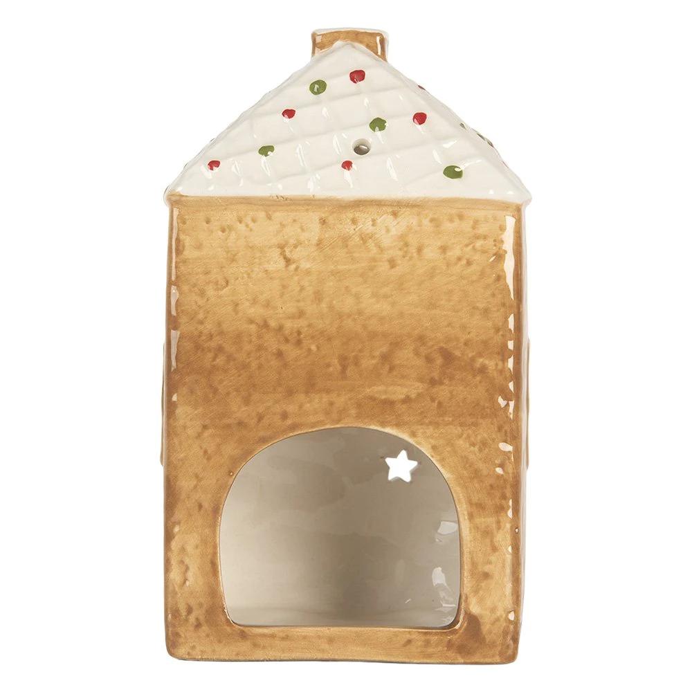 Tea light holder House 9x7x16 cm Brown Ceramic by Clayre & Eef.