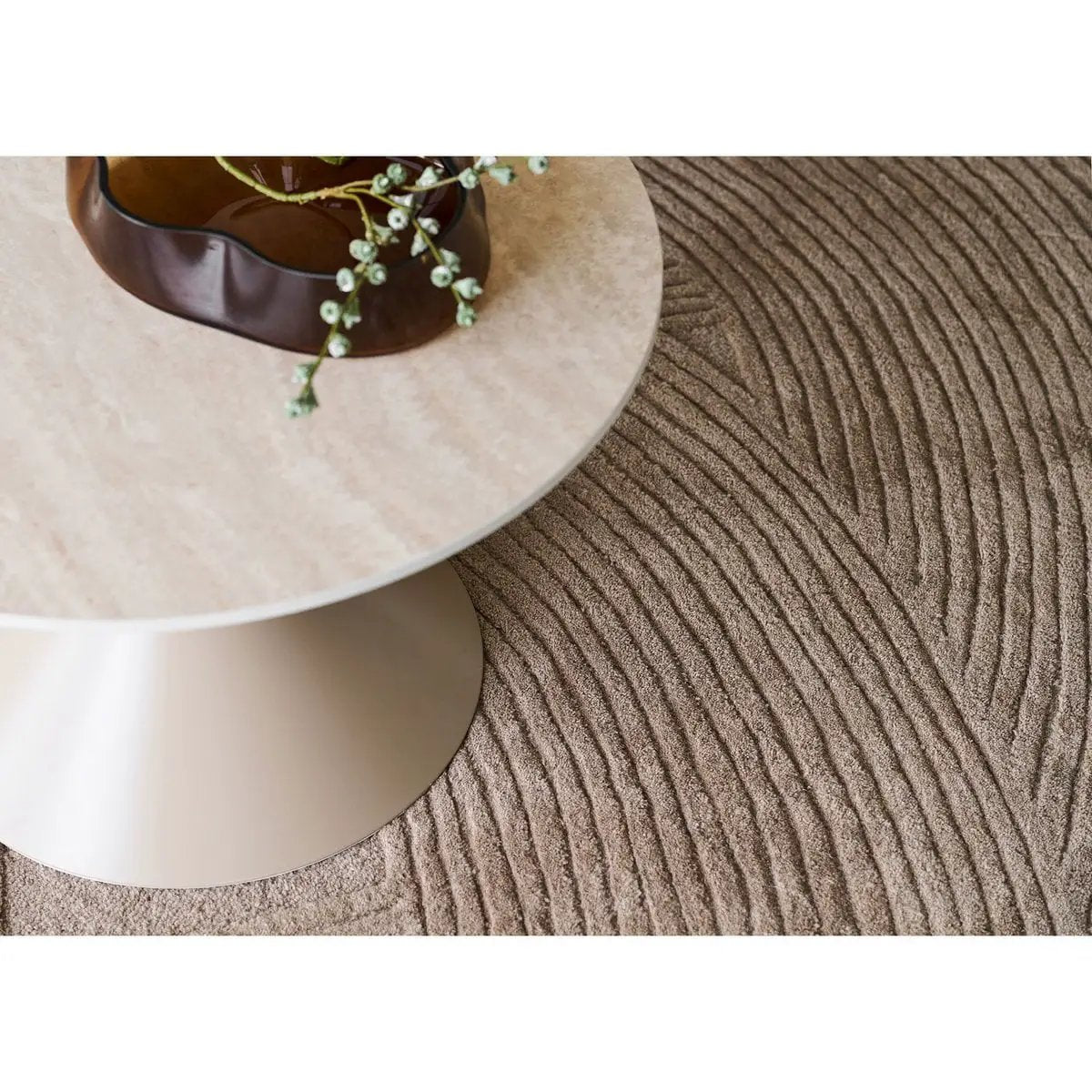 Annecy Coffee table, ceramic table top/steel, travertine/sand, ø70x41 cm by EMIRELLE