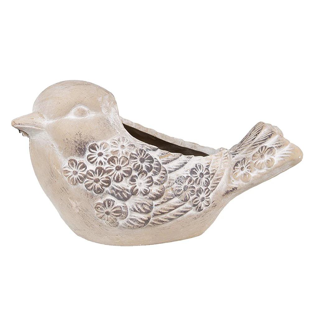 Blumentopf Vogel 25x14x14 cm beigefarbener Stein von Clayre & Eef.