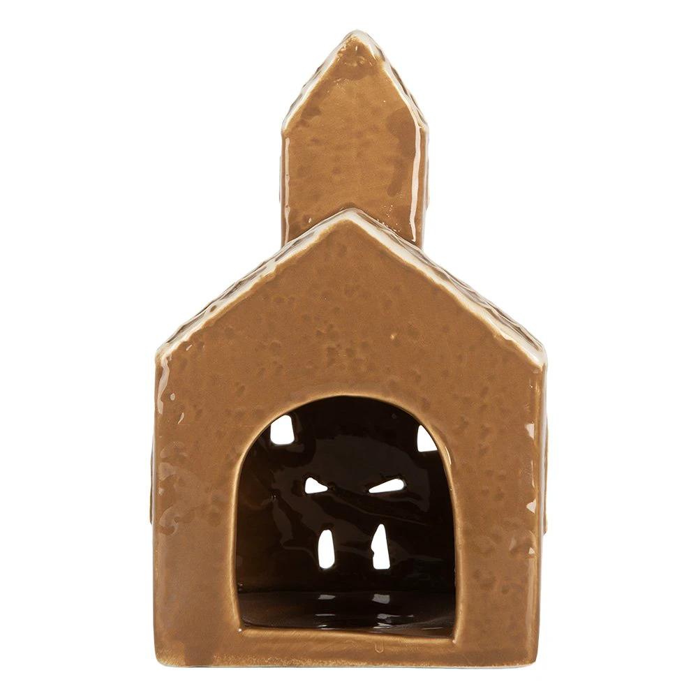 Tea light holder House 10x10x16 cm Brown Ceramic by Clayre & Eef.
