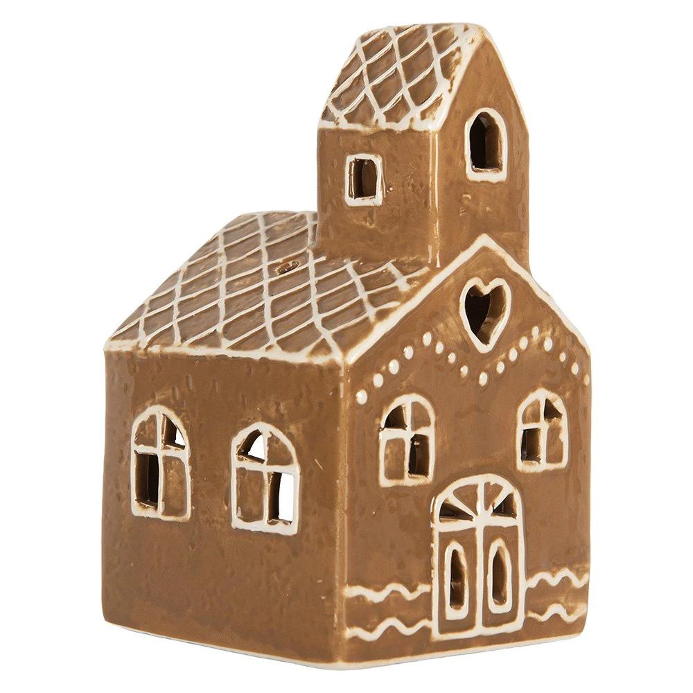 Tea light holder House 10x10x16 cm Brown Ceramic by Clayre & Eef.