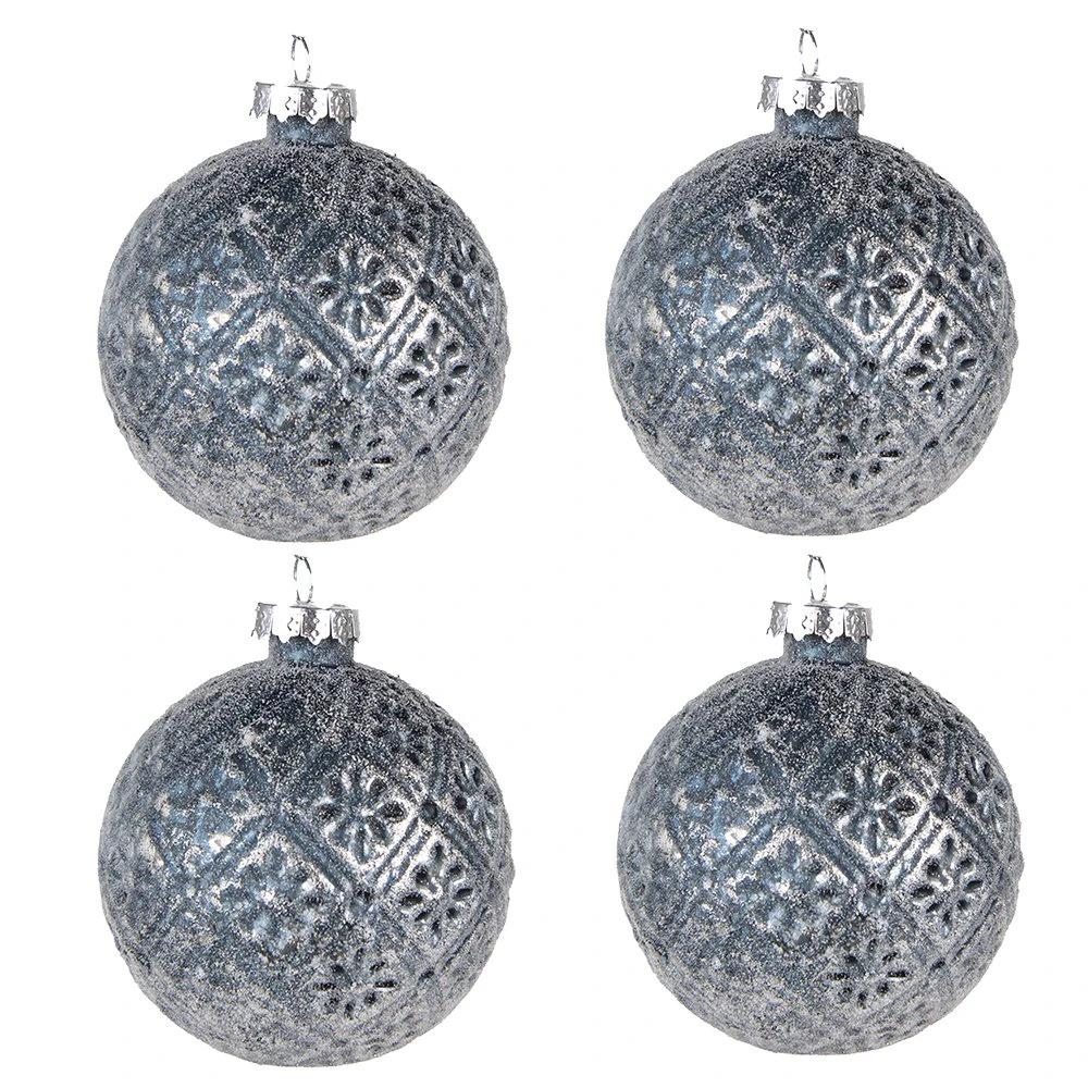 Weihnachtskugel-Set aus 4 Stück Ø 8 cm, blaue Weihnachtsdekoration aus Glas von Clayre & Eef.