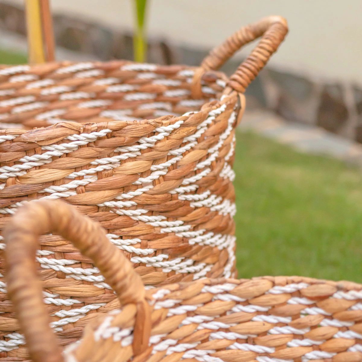 Round Woven Basket with Striped Pattern YALIMO made from Water Hyacinth (3 sizes) by Soeji