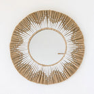 Round Wall Mirror Made of Seagrass – Boho Hanging Mirror – Wall Mirror with Fringes and Pattern Made of White Cotton (Ø 60 cm) RANDU by Soeji