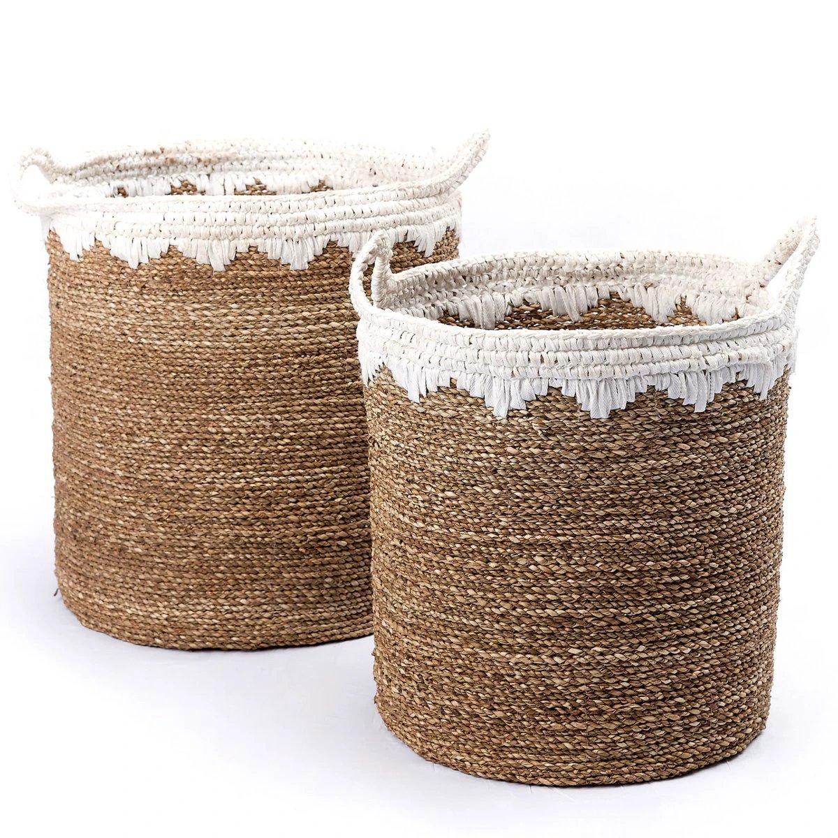 Large Laundry Basket Round Storage Basket Plant Basket Woven from Natural Fibres NIAS white (2 sizes) by Soeji