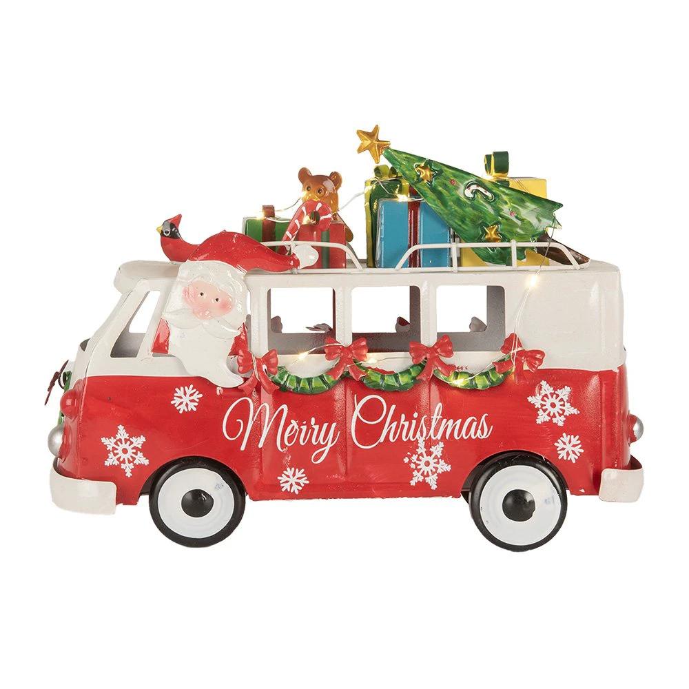 Christmas decoration with LED lighting bus 31x15x21 cm red metal by Clayre & Eef.