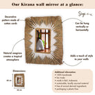 Seagrass Wall Mirror – Rectangular Boho Hanging Mirror – Fringe Wall Mirror with White Cotton Pattern 60x50 cm KIRANA by Soeji