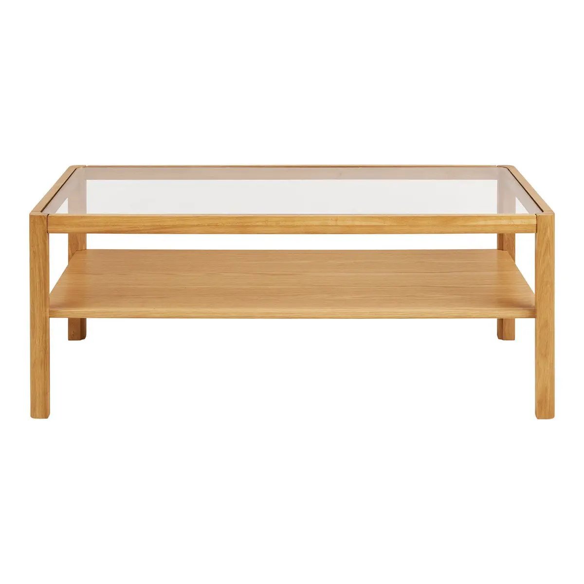 Lourmarin Coffee table, oak/oak veneer/tempered glass, natural, 110x60x45 cm by EMIRELLE