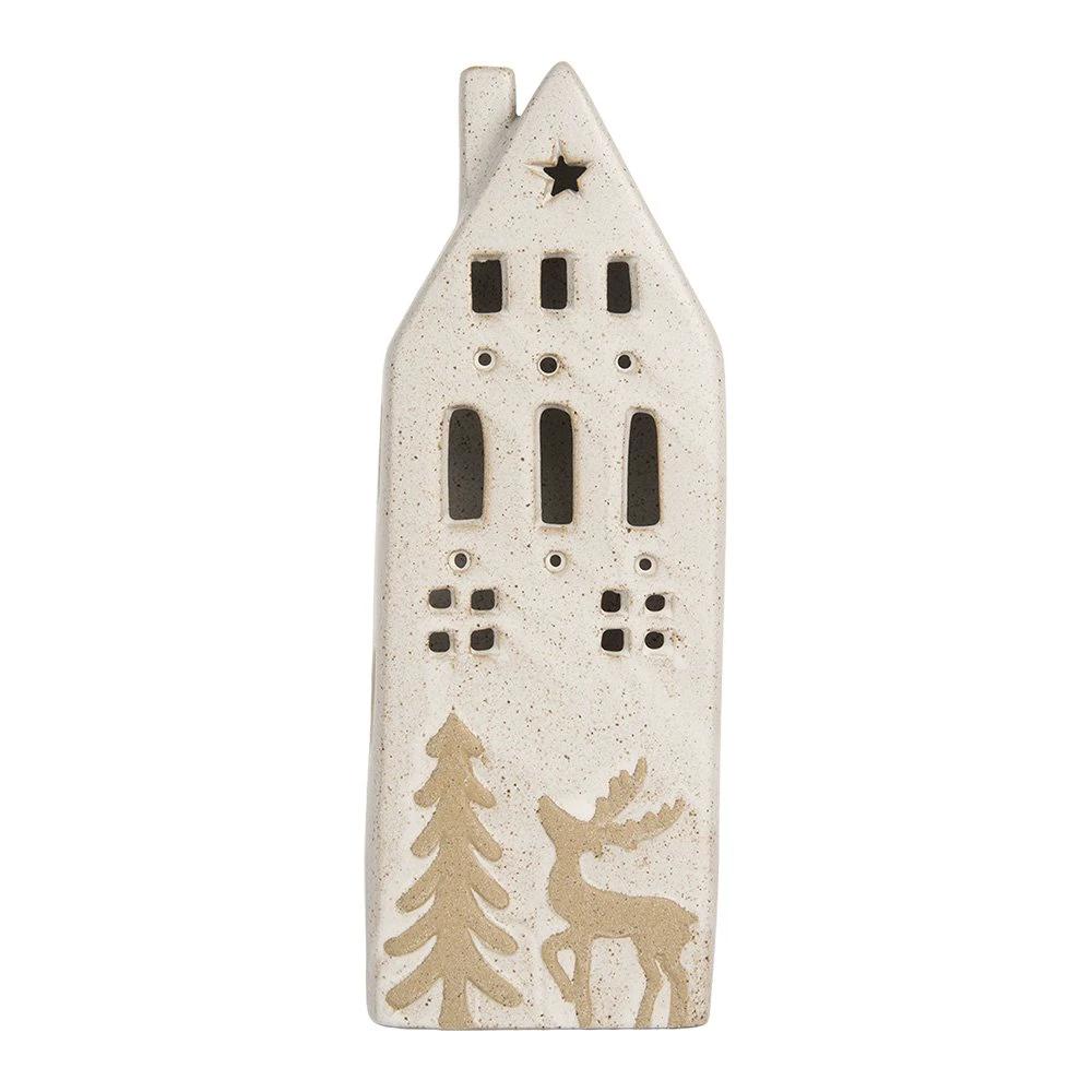 Decoration house with LED 9x7x24 cm Beige ceramics by Clayre & Eef.