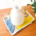 Vase White Small Decorative Vase for Dried or Fresh Flowers Hand Cast from Clay with Rattan Handle SANA by Soeji