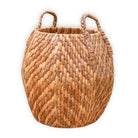 Large Laundry Basket Storage Basket Decorative Basket Round Basket Hamper WAYAG from Woven Water Hyacinth with Beige & Brown Zig Zag Pattern by Soeji