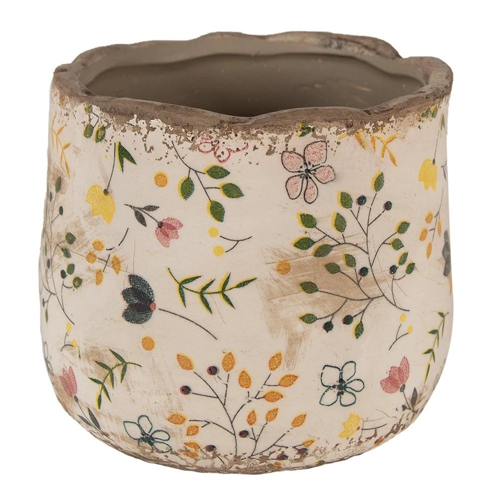 Flowerpot Ø 14x12 cm Beige Yellow Ceramic Flowers Flowerpot Indoor by Clayre & Eef.