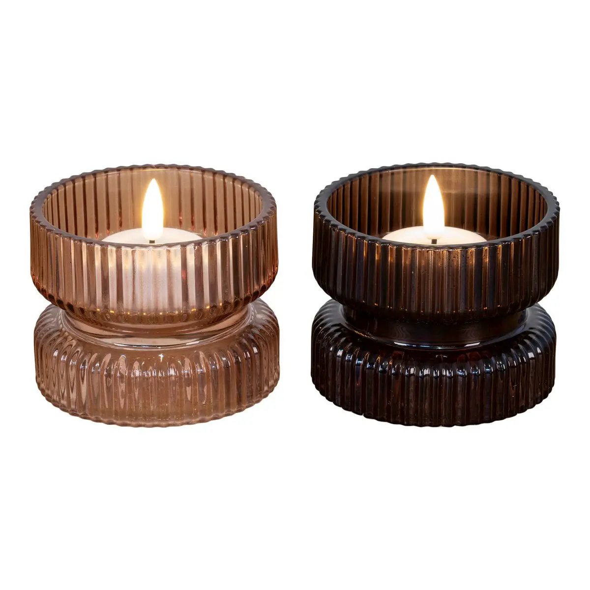 Candle Holder - Amber/Brown Glass, Ø9x7 cm - Set of 2 by EMIRELLE