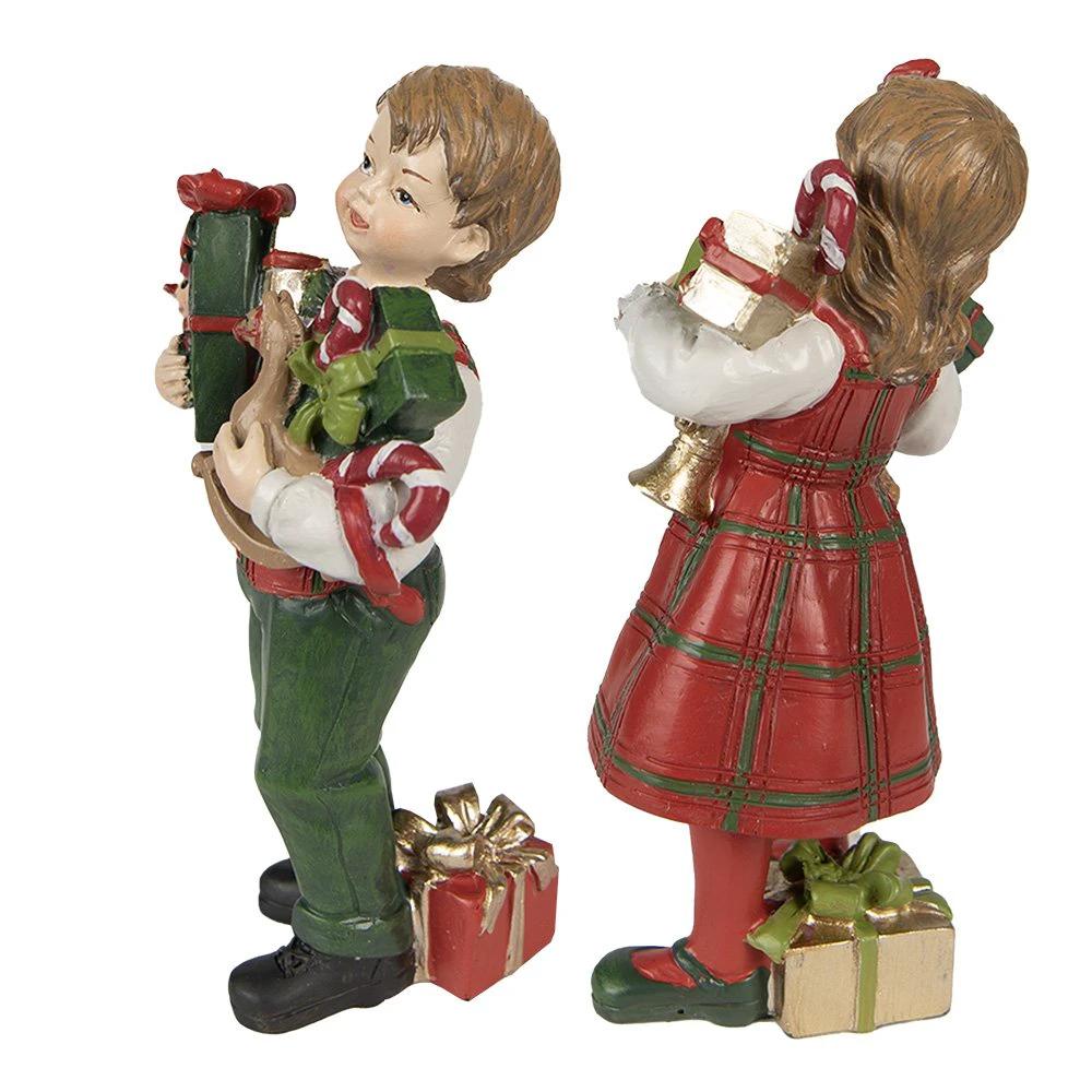 Decoration Statue Children set of 2 / 13 cm Red Green Polyresin Christmas decoration by Clayre & Eef.