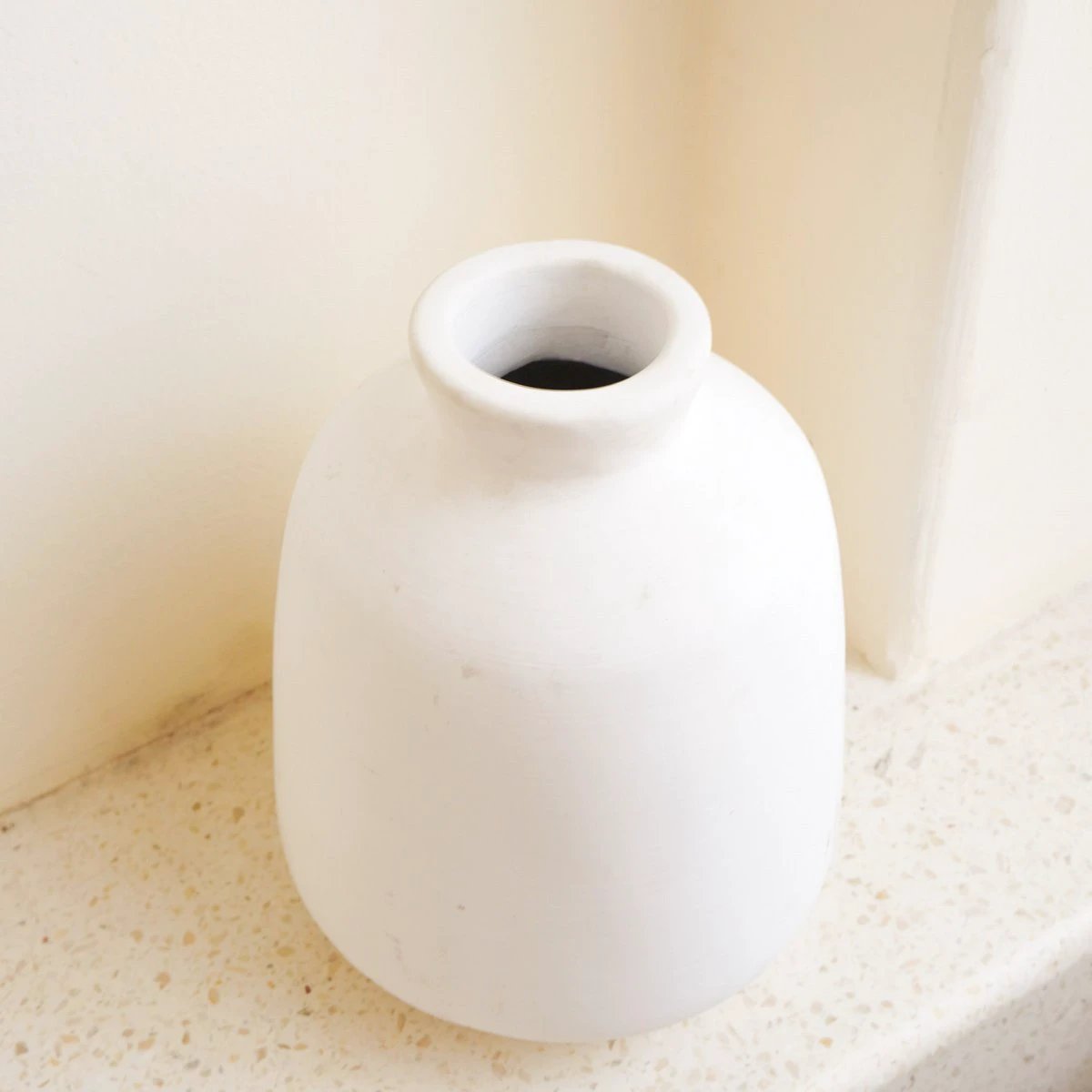 Vase White Small Round Decorative Vase for Dried or Fresh Flowers Hand Cast from Clay with BAWA by Soeji