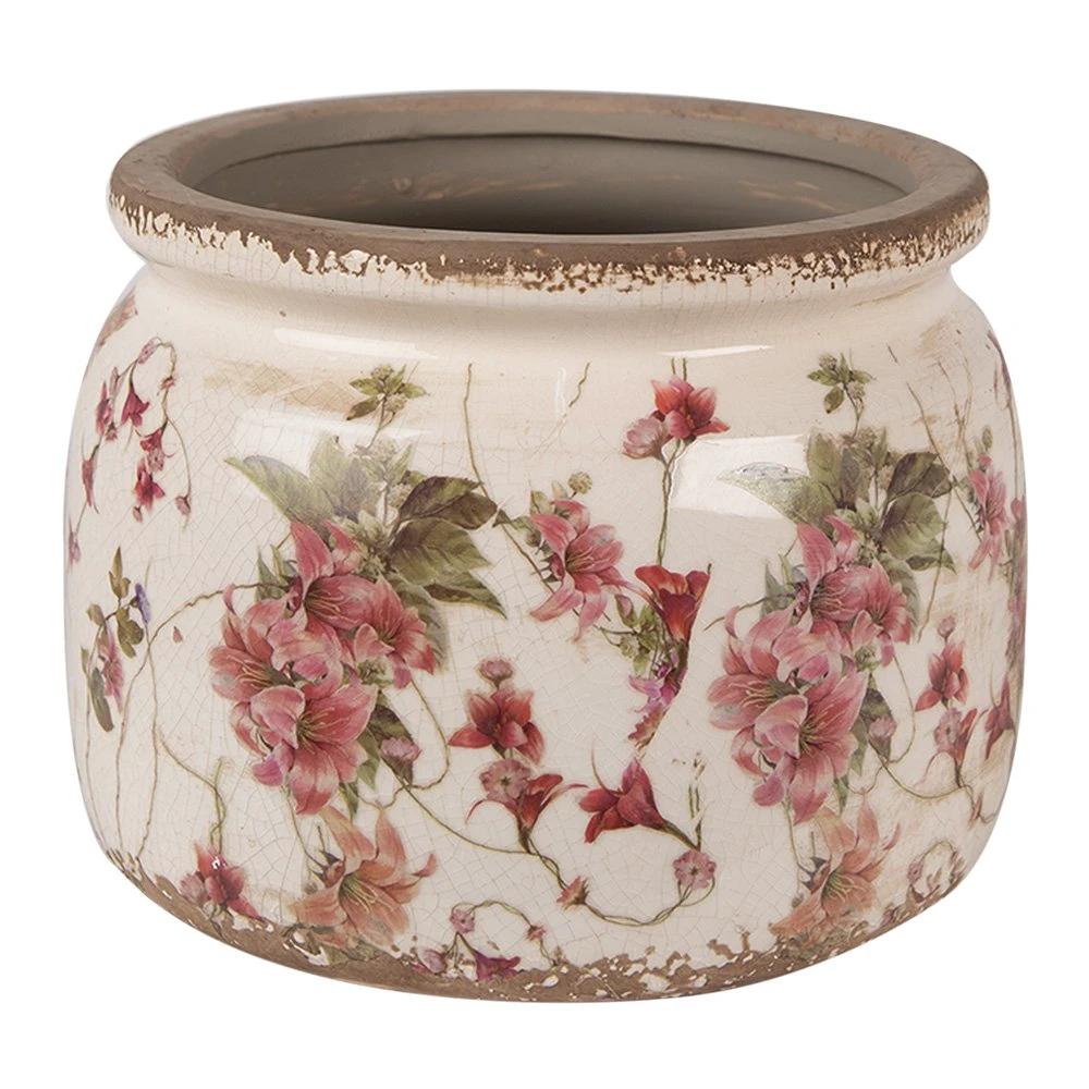 Blumentopf Ø 20x15 cm beige-rosa Keramik Blume Blumentopf für innen von Clayre & Eef.