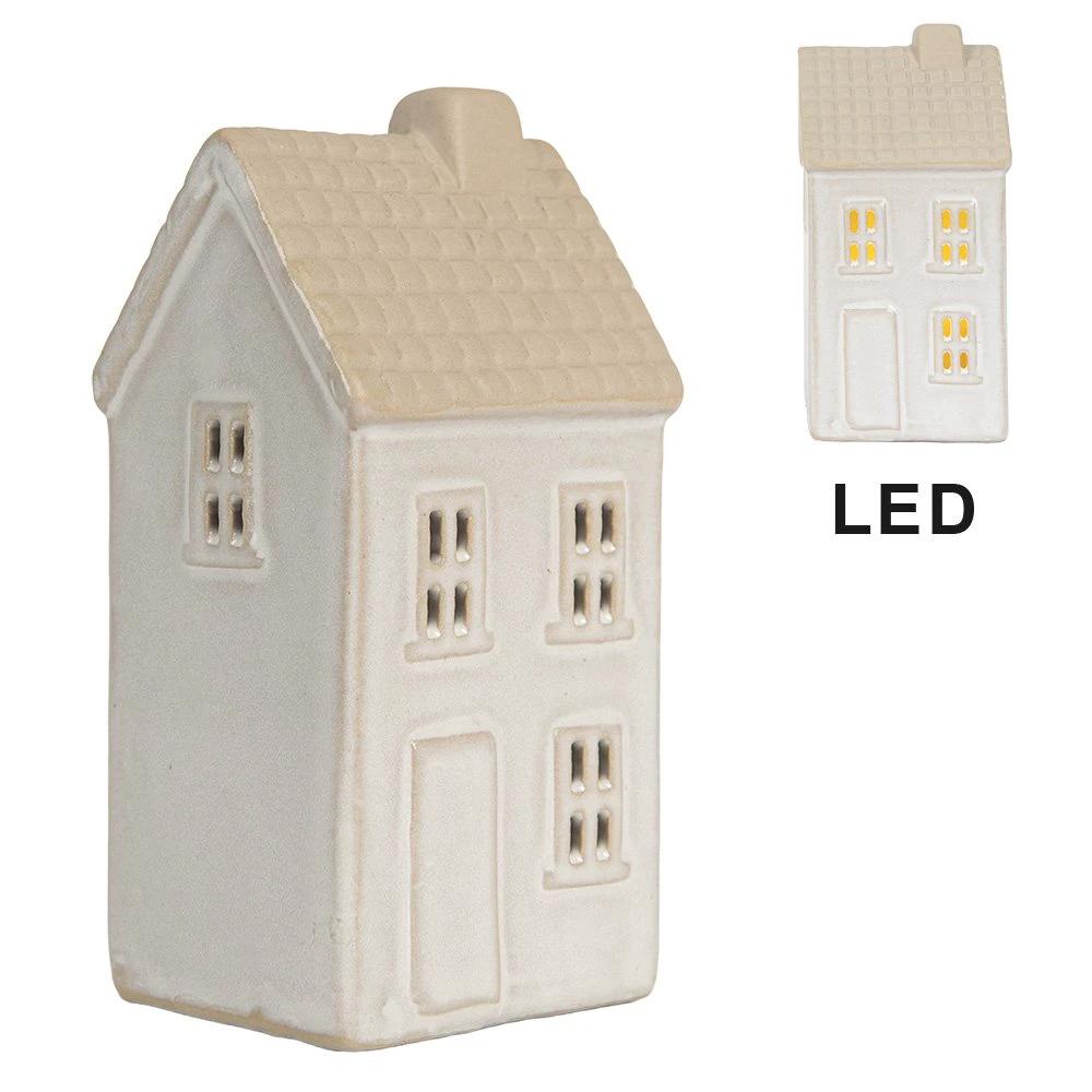 Decoration house with LED 6x5x11 cm Beige ceramics by Clayre & Eef.