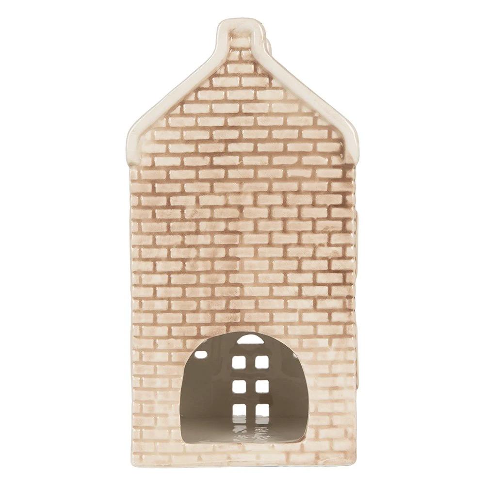 Tea light holder House 9x10x19 cm Beige Ceramic by Clayre & Eef.