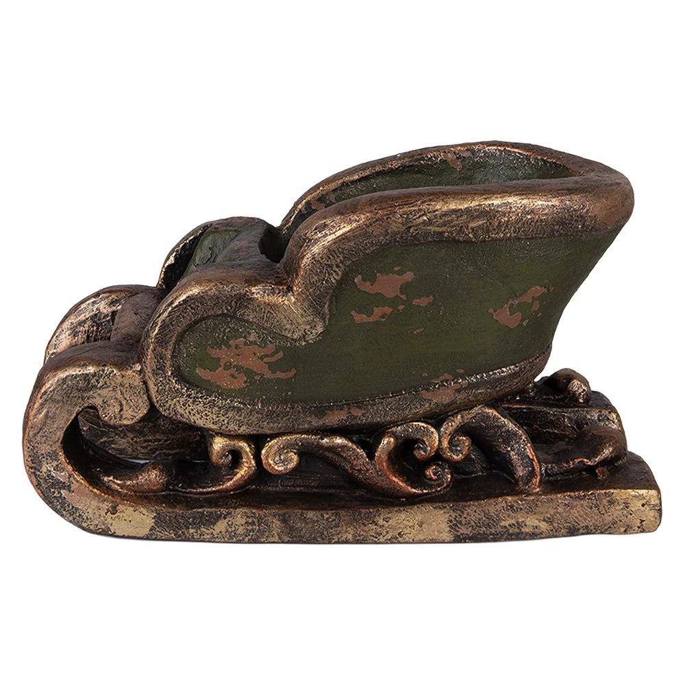 Christmas Decoration Sculpture Sleigh 35x23x21 cm Green Ceramic by Clayre & Eef.