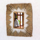 Seagrass Wall Mirror – Rectangular Boho Hanging Mirror – Fringe Wall Mirror with White Cotton Pattern 60x50 cm KIRANA by Soeji