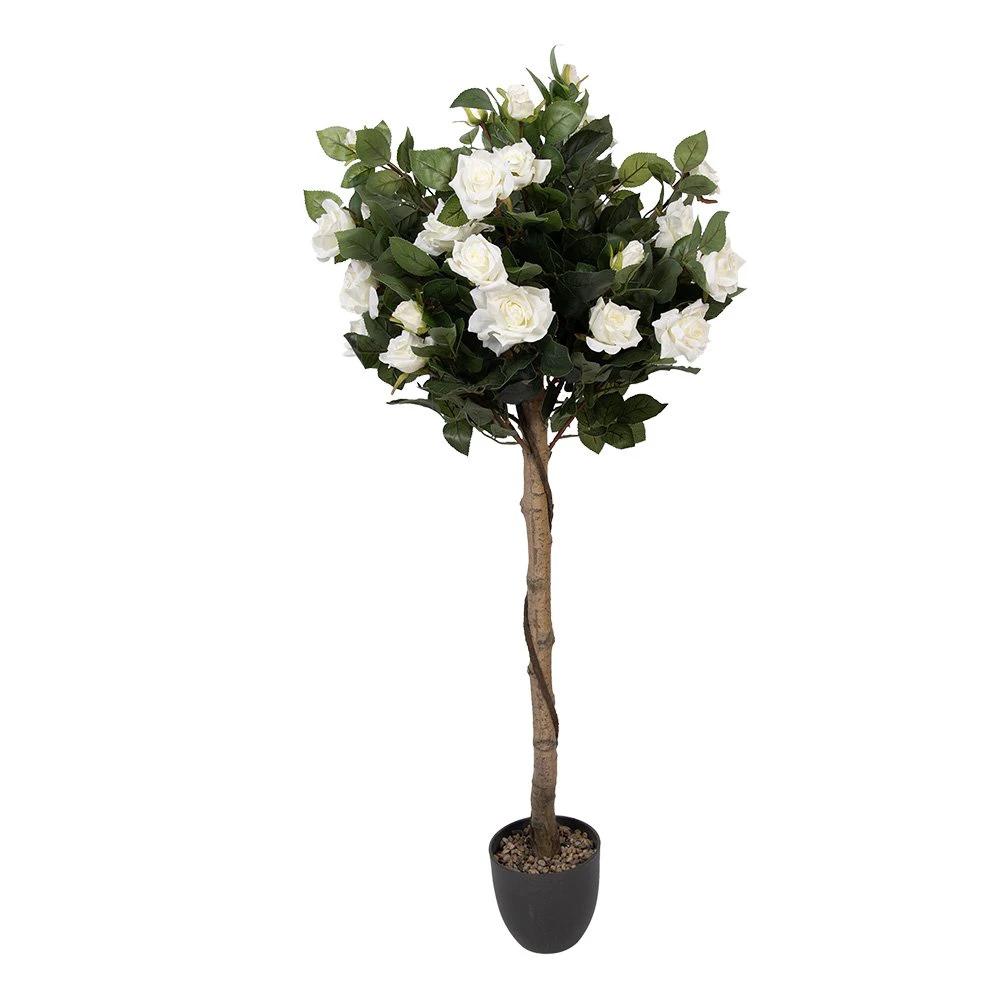 Kunstpflanze Rose 120 cm aus weißem Kunststoff von Clayre & Eef.