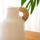 Vase White Small Decorative Vase for Dried or Fresh Flowers Hand Cast from Clay with Rattan Handle SANA by Soeji