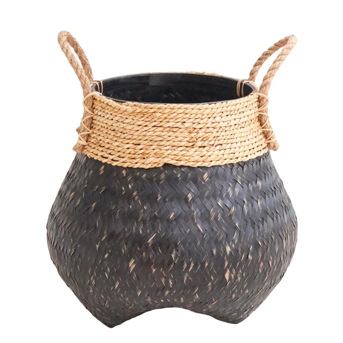 Black Plant Basket Decorative Basket Large Laundry Basket BENOA (black) Hand-woven Basket made of Bamboo and Seagrass (3 sizes) by Soeji