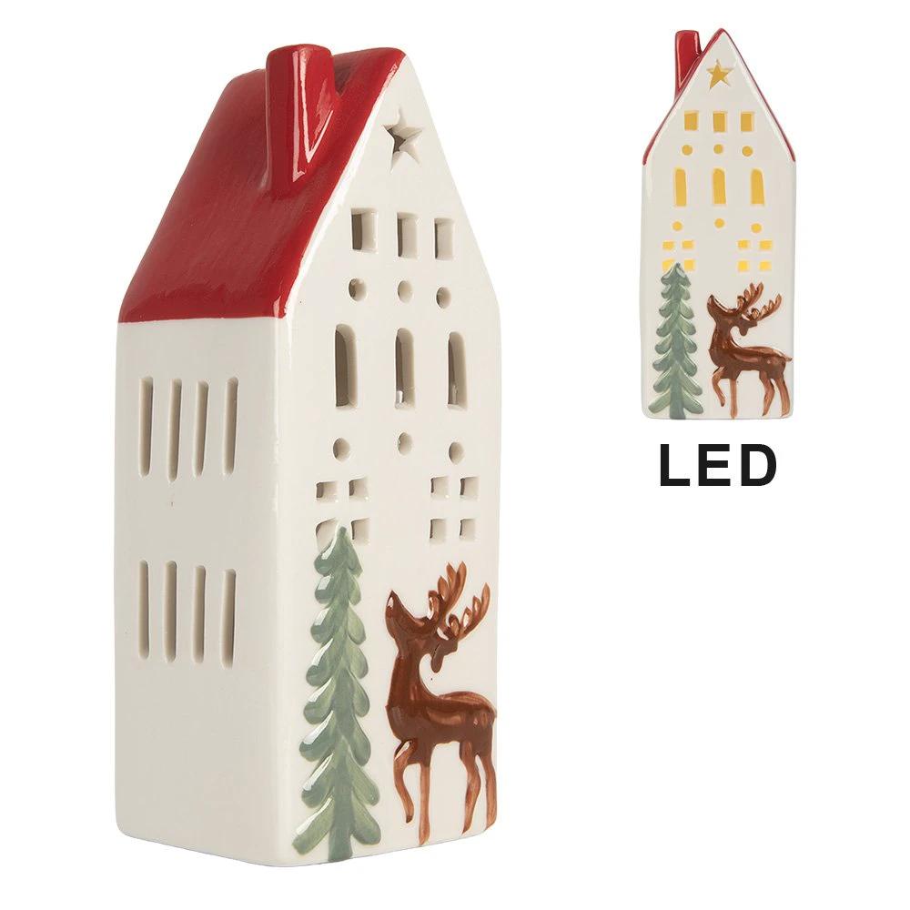 Decoration house with LED 7x6x19 cm white ceramics by Clayre & Eef.
