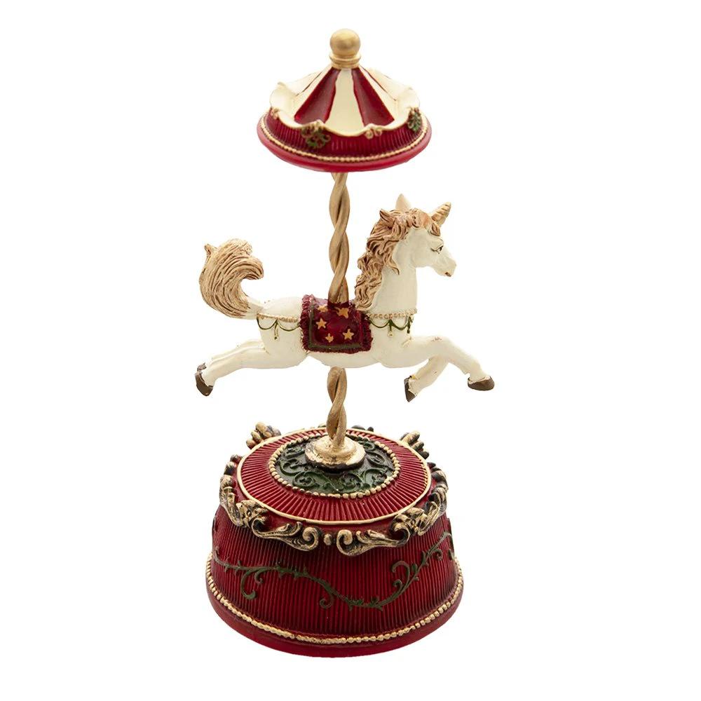 Music box horse Ø 9x21 cm Red Polyresin Christmas decoration image by Clayre & Eef.