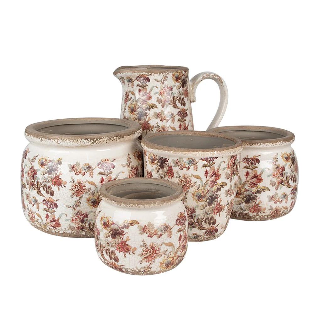 Flowerpot Ø 20x15 cm beige pink ceramic flower flowerpot inside by Clayre & Eef.
