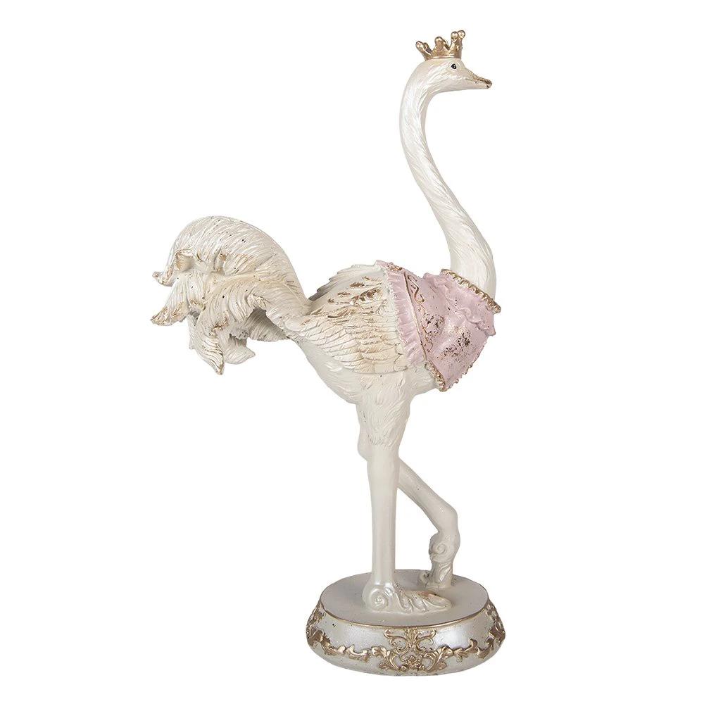 Decoration Statue Ostrich 23x11x41 cm White Plastic by Clayre & Eef.