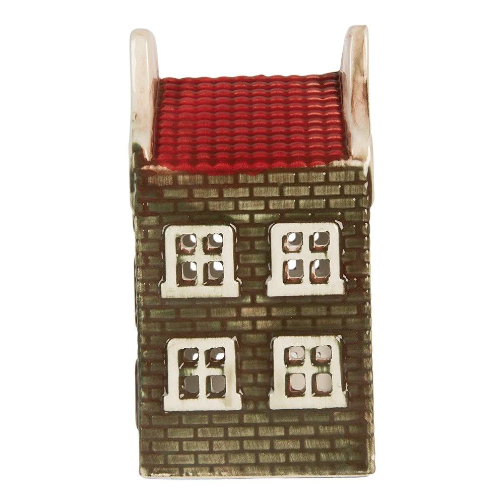 Tea light holder House 7x7x14 cm Green Ceramic by Clayre & Eef.
