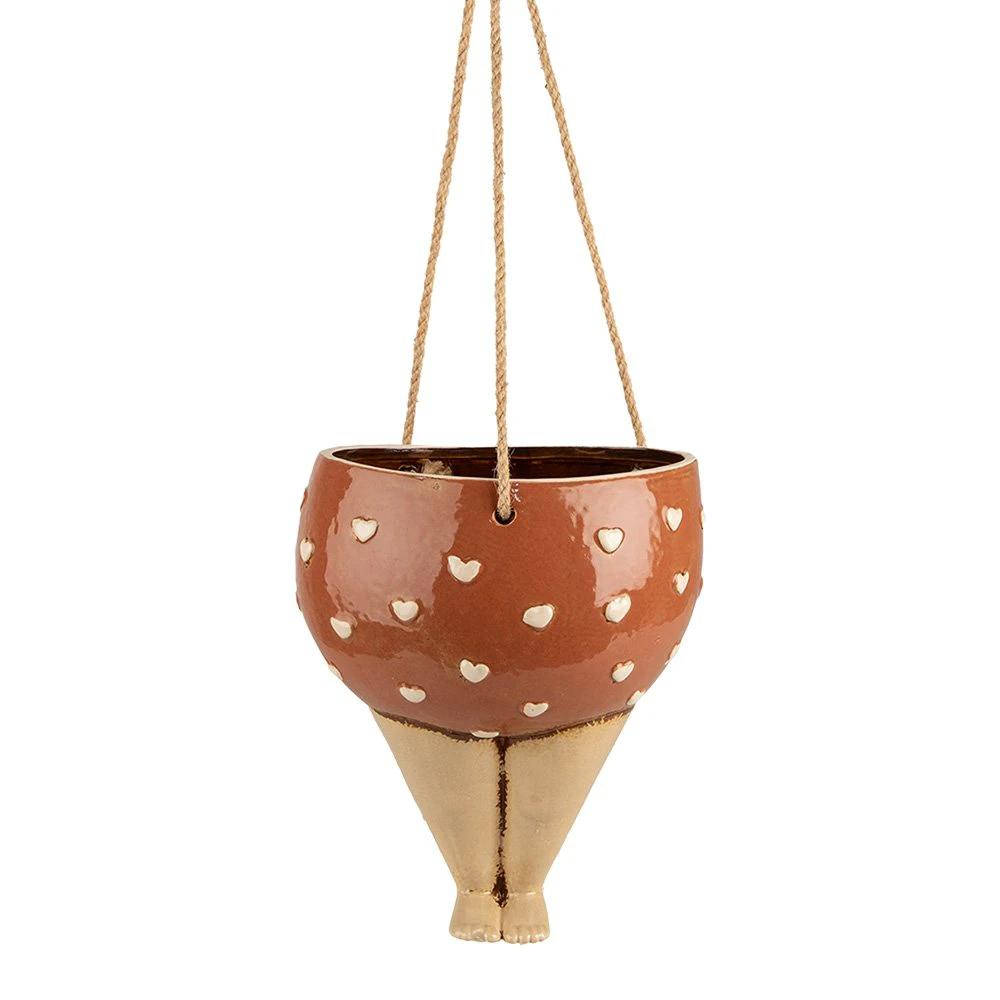Plant Hanger 17x15x20 cm Pink Beige Ceramic Woman Flower Pot by Clayre & Eef.