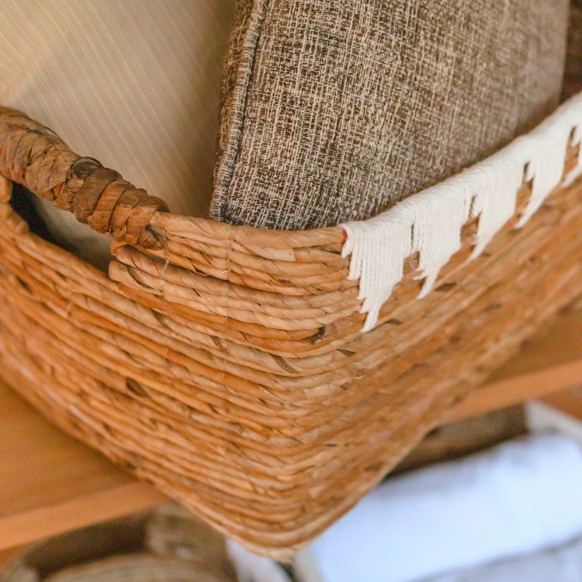 Storage Basket with Cotton Decor PISANG Decorative Basket Handwoven from Banana Fibre by Soeji