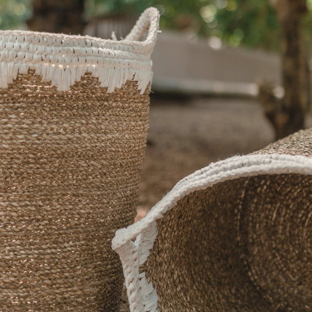 Large Laundry Basket Round Storage Basket Plant Basket Woven from Natural Fibres NIAS white (2 sizes) by Soeji