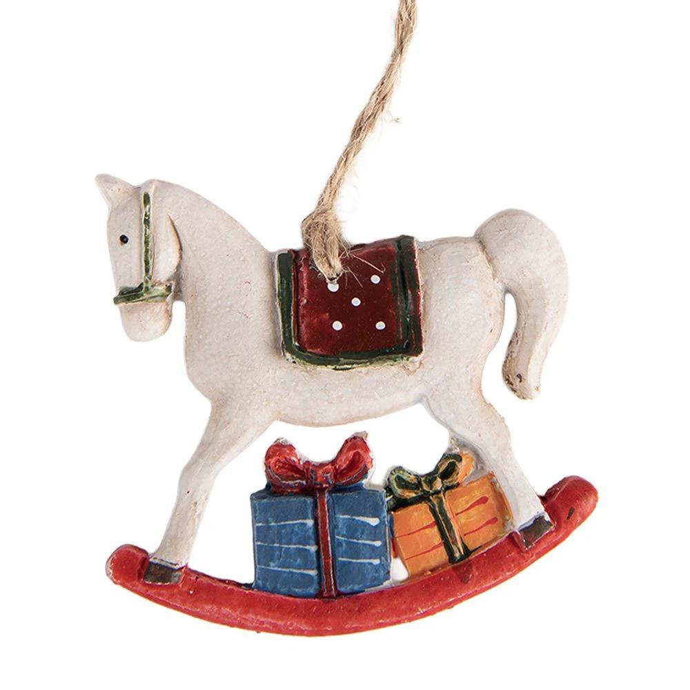 Weihnachtsanhänger Schaukelpferd 7x1x7 cm Weiß aus Kunststoff von Clayre & Eef.