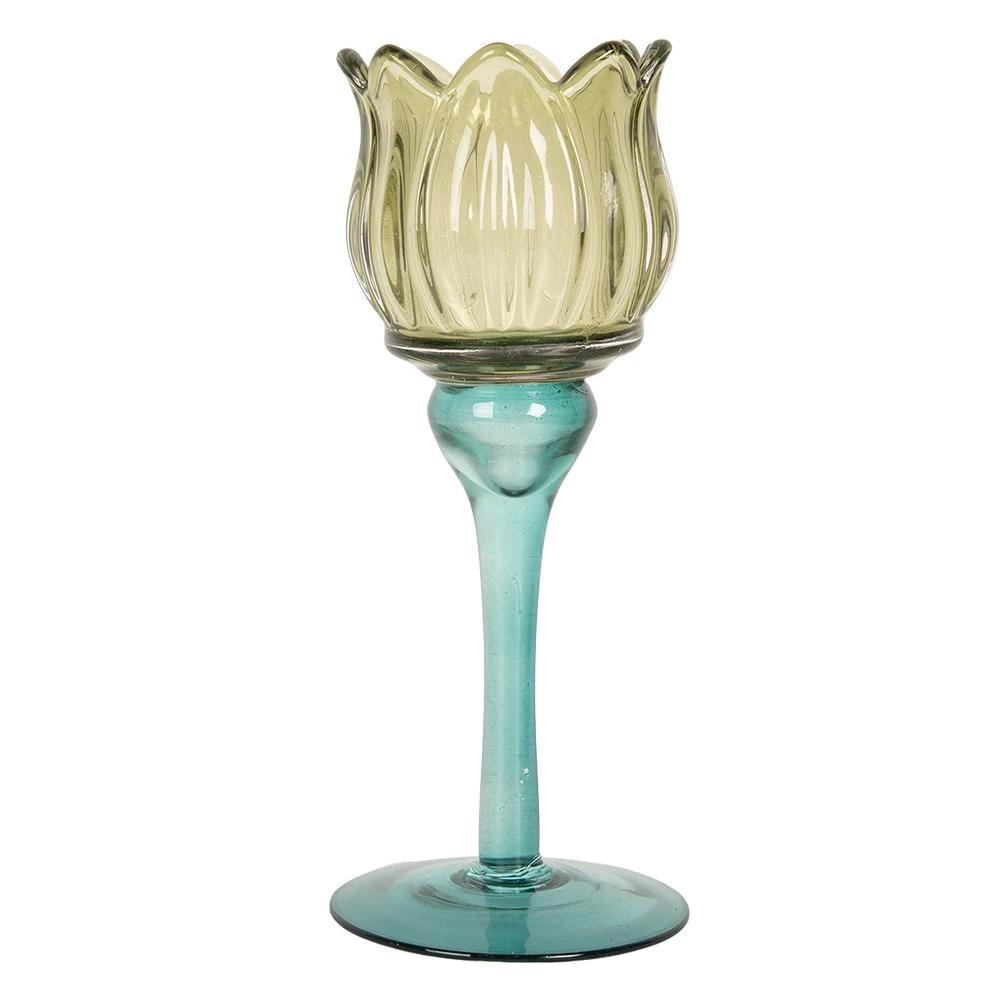 Tea light holder Ø 7x19 cm Green glass by Clayre & Eef.