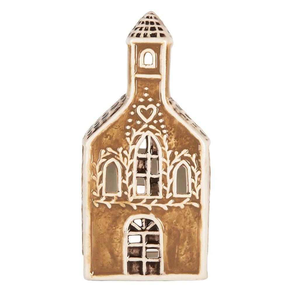 Tea light holder House 8x7x17 cm Brown Ceramic by Clayre & Eef.
