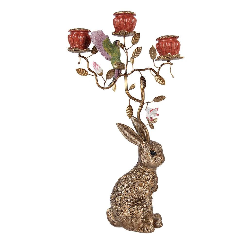 Candlestick Rabbit 24x10x47 cm Gold-colored Plastic by Clayre & Eef.