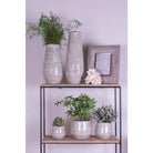 Flowerpot Ø 14x13 cm Green Beige Ceramic Leaves Flowerpot Indoor by Clayre & Eef.