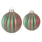 Weihnachtskugel-Set, 2-teilig, Ø 10 / Ø 8 cm, rot-grün, Glas, Weihnachtsdekoration von Clayre & Eef.