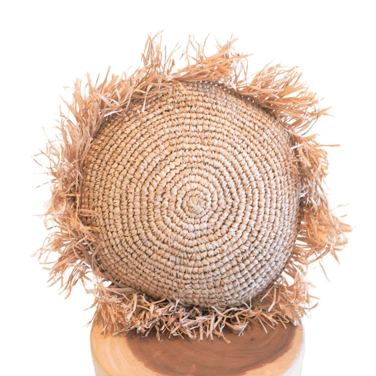 Round Boho Cushion with Fringes Decorative Cushion Ø40/50 cm Throw Pillow made from Raffia Sofa Cushion with Filling TARAKAN beige by Soeji