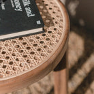 Wooden Stool CARAMIN made of Trembesi with a Seating Surface from Woven Rattan by Soeji