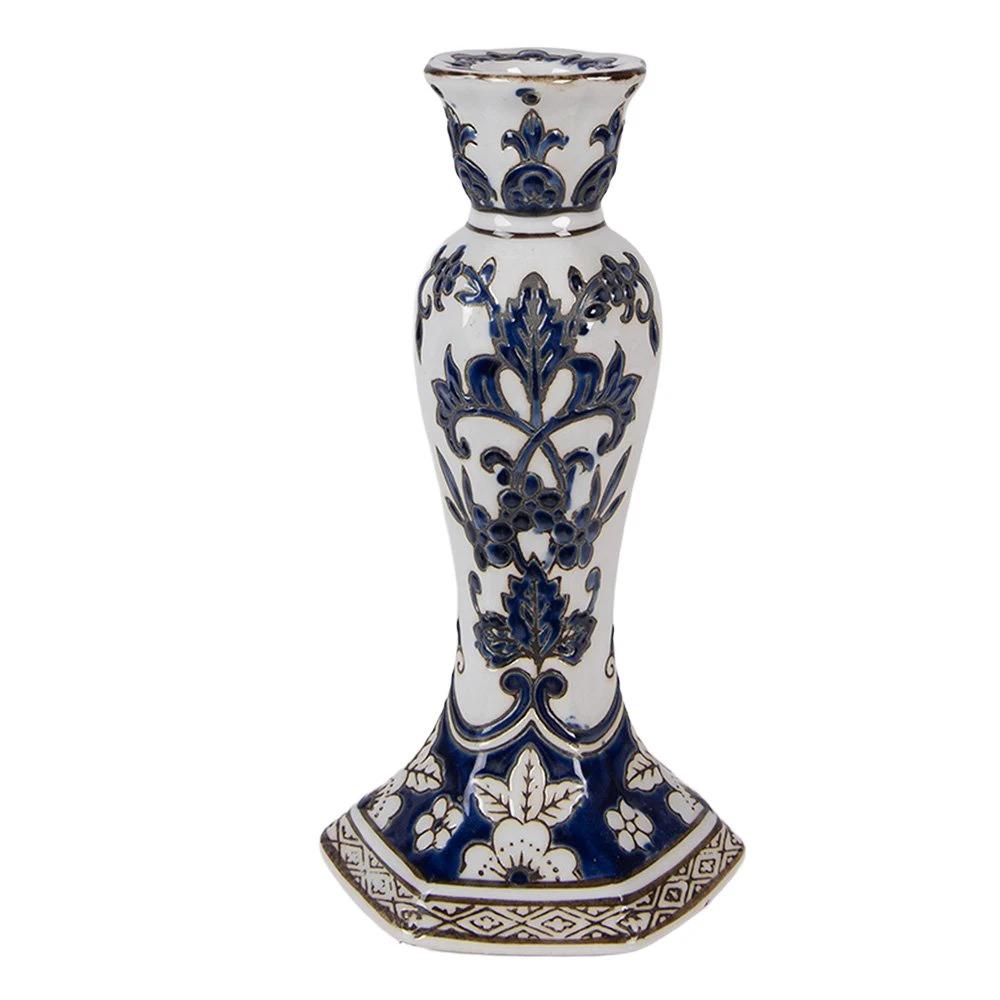 Candlestick Ø 11x21 cm White Blue Porcelain by Clayre & Eef.
