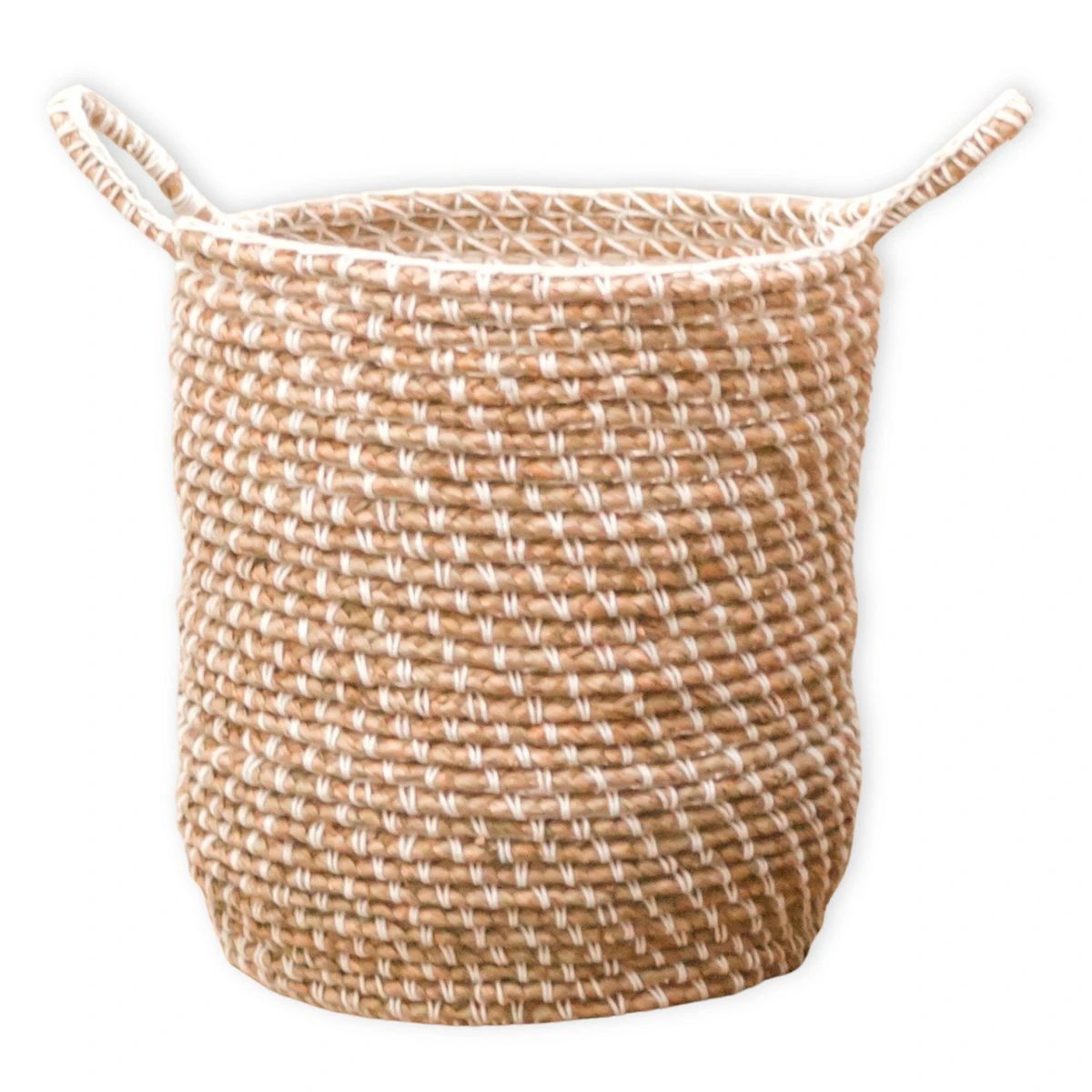 Laundry Basket Storage Basket Round GUNUNG Made of Banana Fibre with a Macrame Pattern made of Cotton by Soeji