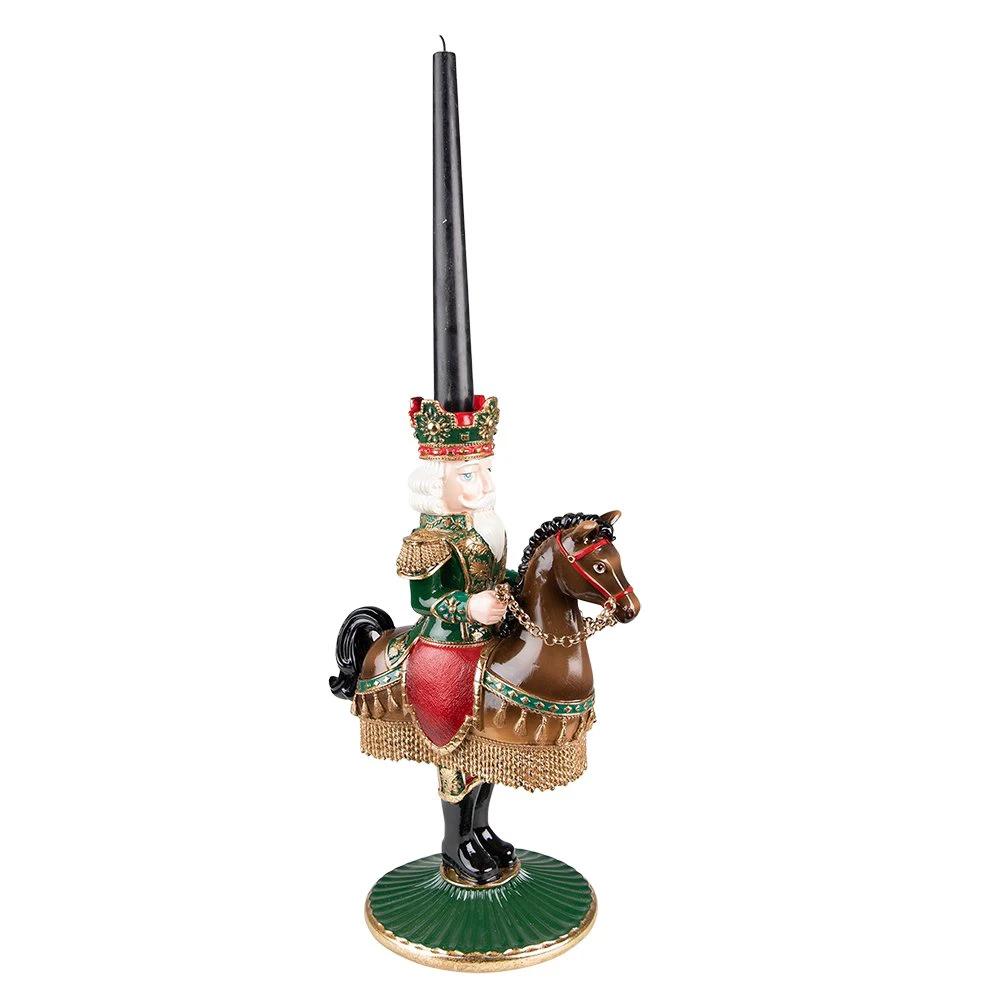 Nussknacker-Kerzenhalter 33 cm grün-braun, Kerzenständer aus Kunststoff von Clayre & Eef.