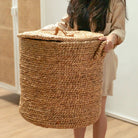 Large Laundry Basket with Lid Ø54 cm AMAN made from Water Hyacinth | Woven Storage Basket | Round Hamper | Large Hamper Basket | Laundry Hamper by Soeji
